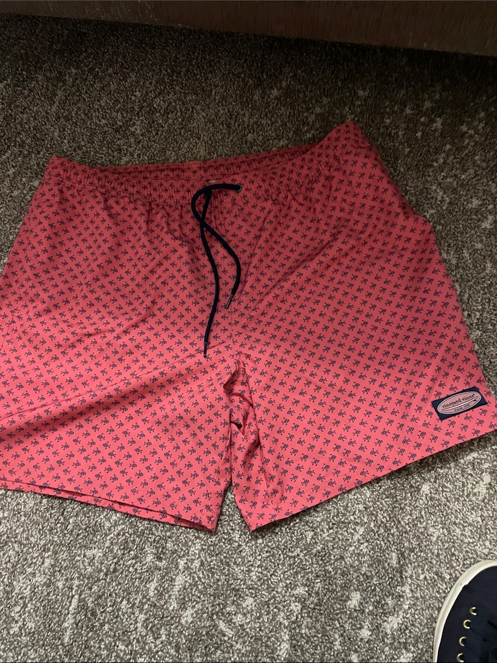 Southern Marsh Coral Swim Trunks with Navy Accents